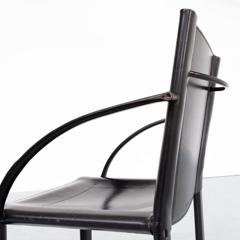 Set of 4 vintage black leather dining chair by Carlo Bartoli for Matteo Grassi 1970