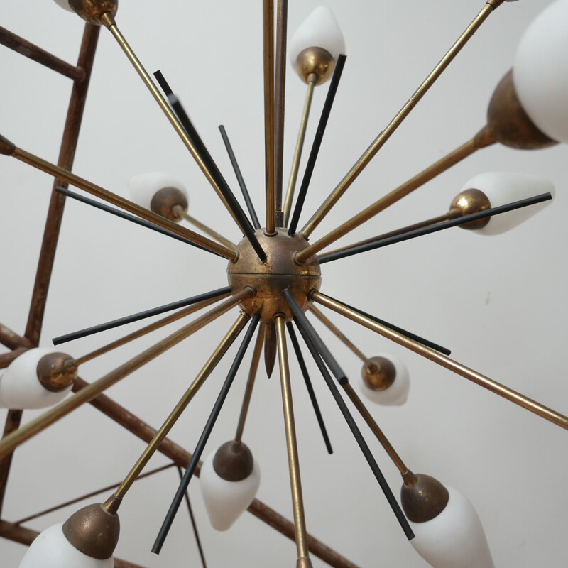 Mid century Italian Sputnik opaline glass and brass chandelier