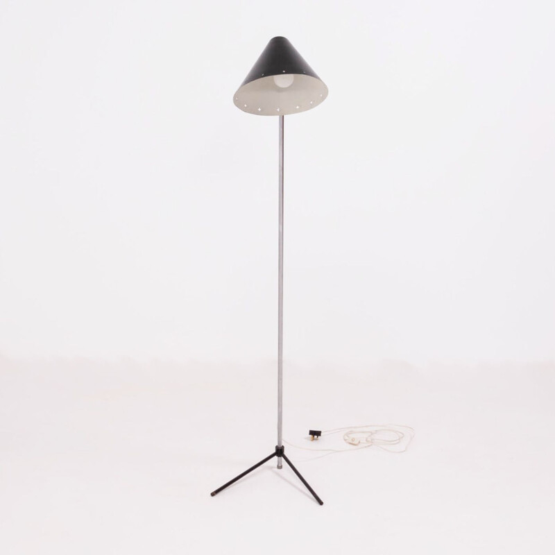 Vintage black Pinocchio floor lamp by H. Busquet for Hala 1954s