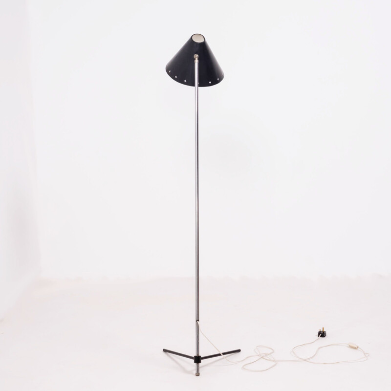 Vintage black Pinocchio floor lamp by H. Busquet for Hala 1954s