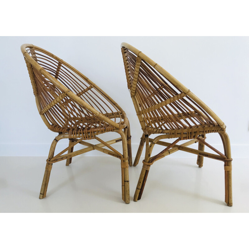 Pair of vintage rattan armchairs, France 1960