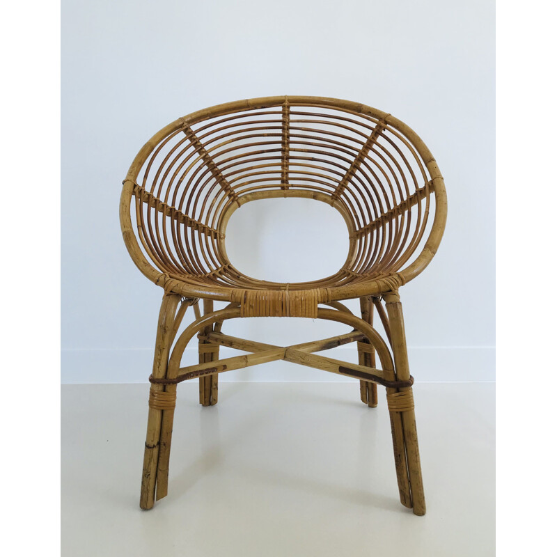 Pair of vintage rattan armchairs, France 1960