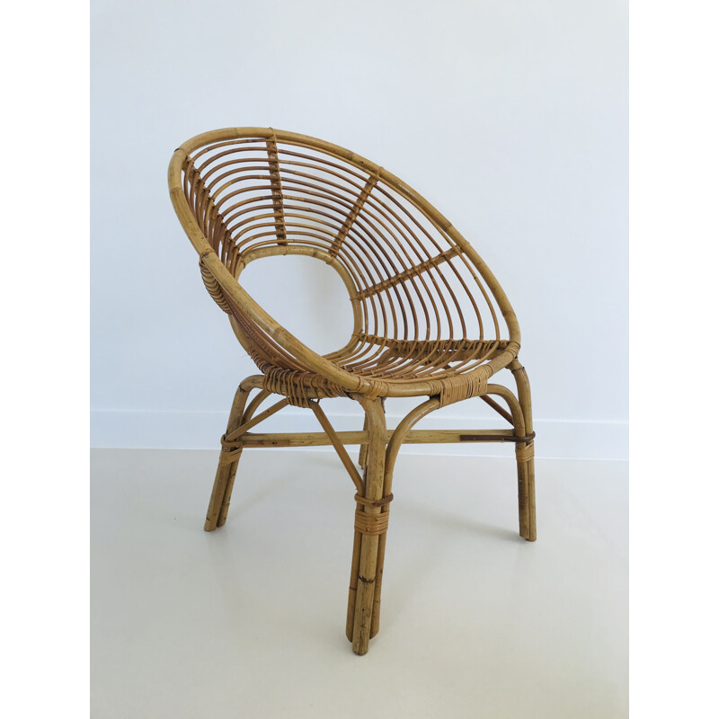 Pair of vintage rattan armchairs, France 1960