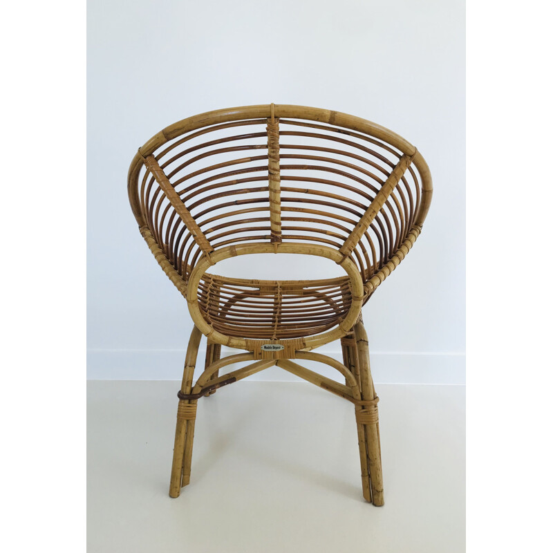 Pair of vintage rattan armchairs, France 1960