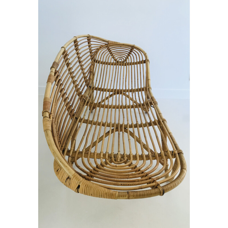 Vintage rattan chaise longue France, 1960s