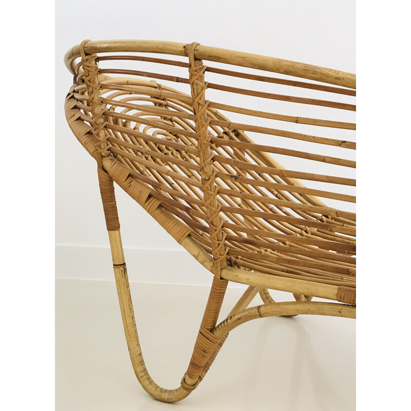 Vintage rattan chaise longue France, 1960s