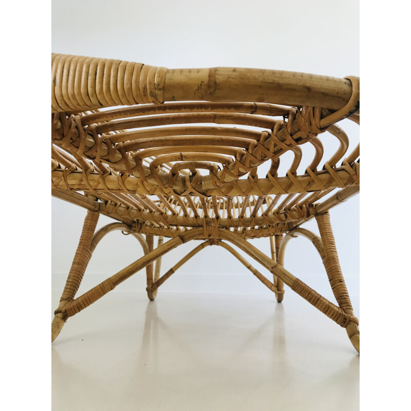 Vintage rattan chaise longue France, 1960s