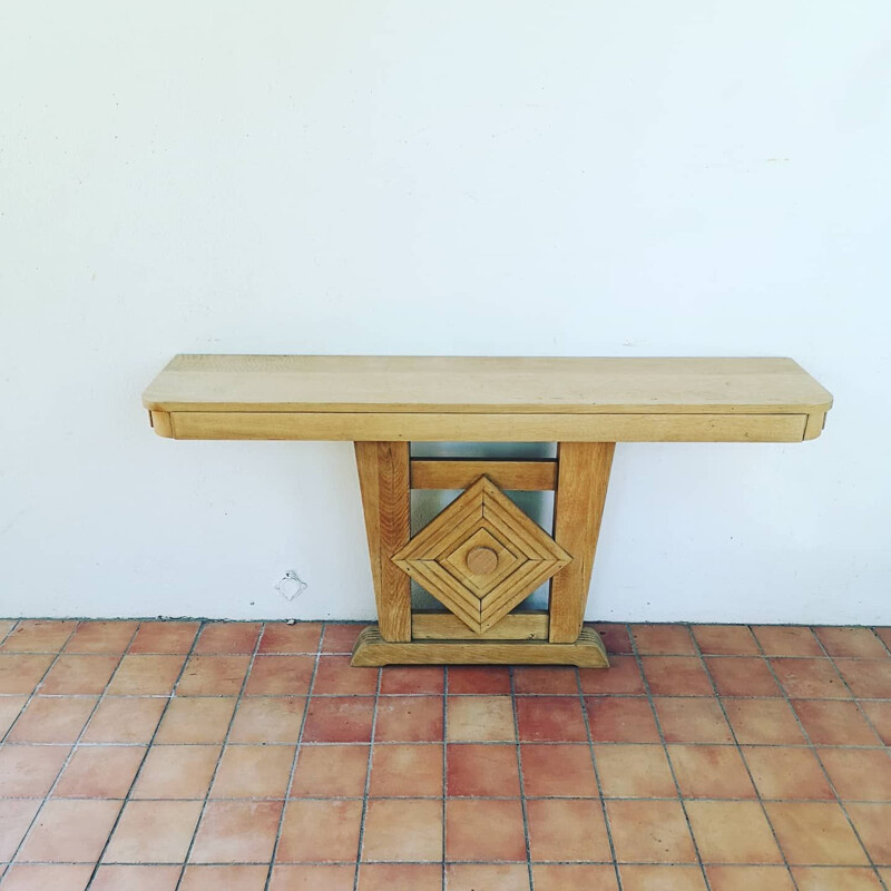 Pair of vintage art deco console in bleached oak, 1940s