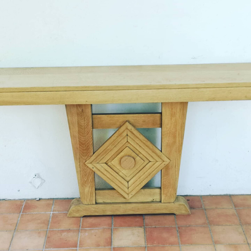 Pair of vintage art deco console in bleached oak, 1940s