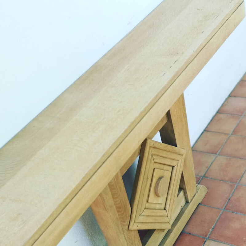 Pair of vintage art deco console in bleached oak, 1940s