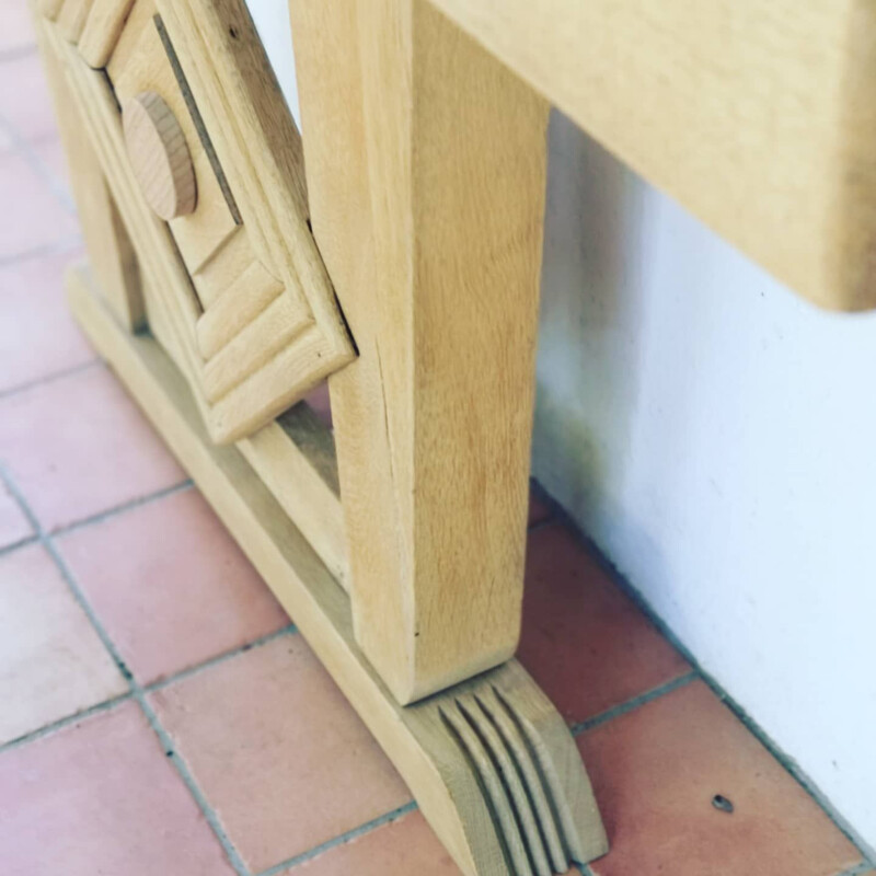 Pair of vintage art deco console in bleached oak, 1940s