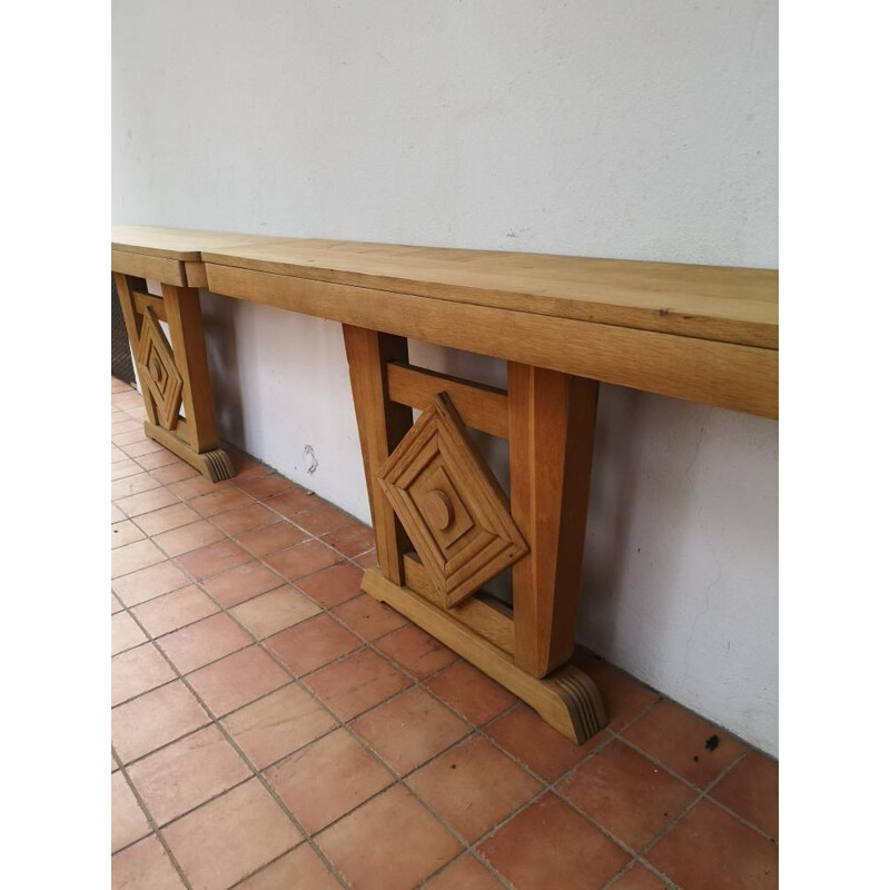 Pair of vintage art deco console in bleached oak, 1940s