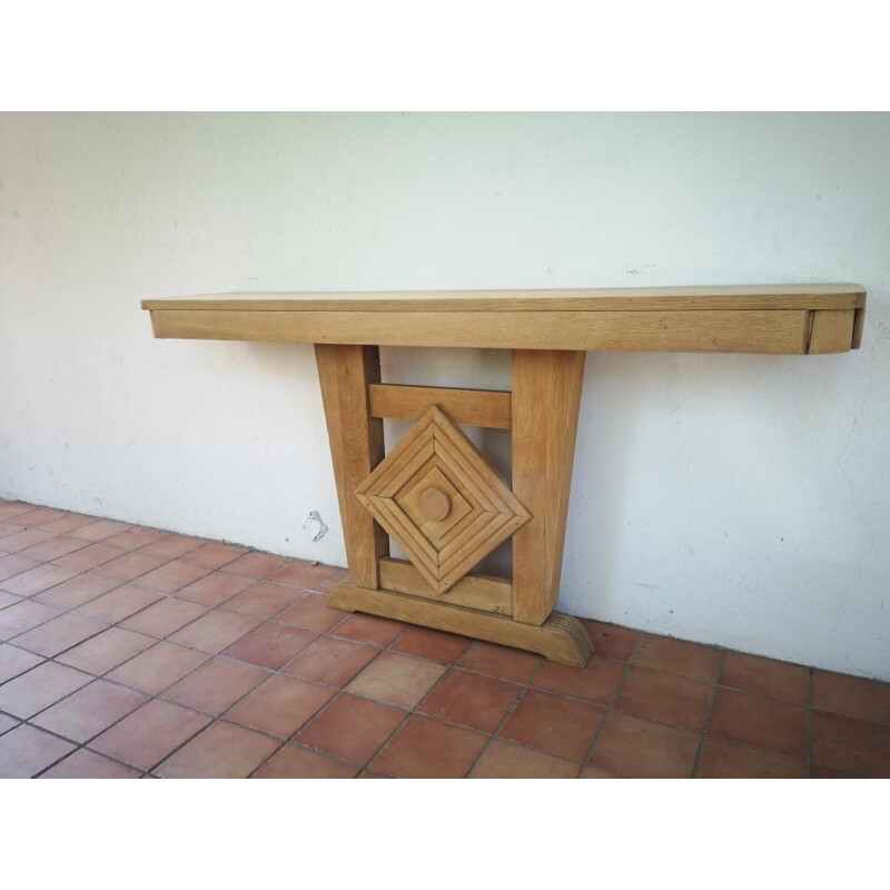 Pair of vintage art deco console in bleached oak, 1940s