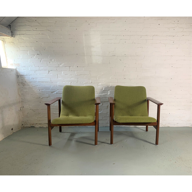 Paire de 2 fauteuils scandinaves vintage par Finn Juhl et Fredrik Kayser