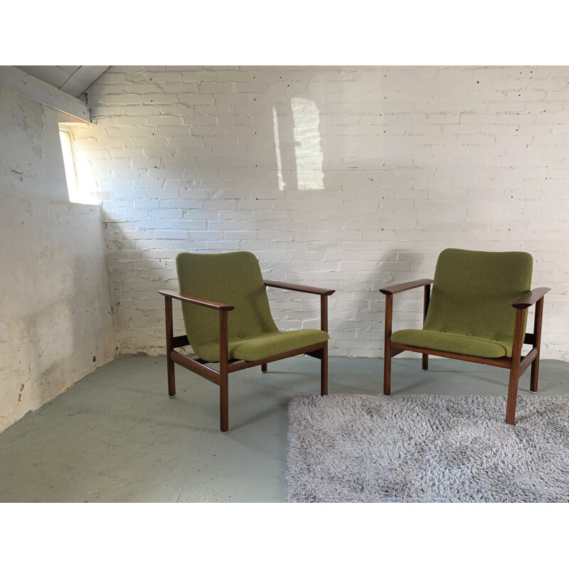 Pair of 2 vintage scandinavian armchairs by Finn Juhl and Fredrik Kayser, 1960