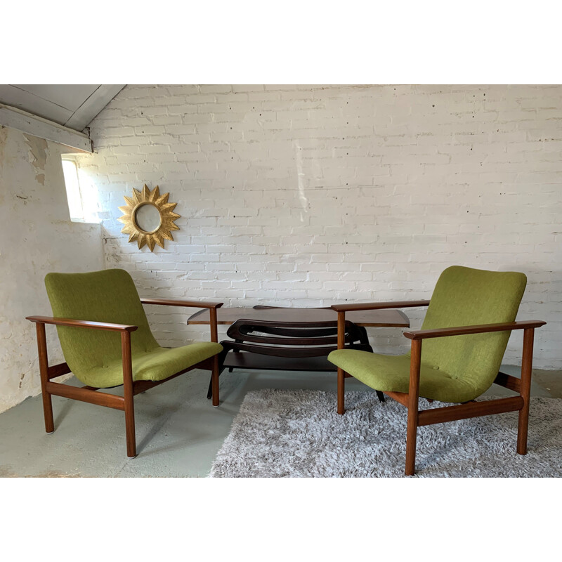 Paire de 2 fauteuils scandinaves vintage par Finn Juhl et Fredrik Kayser