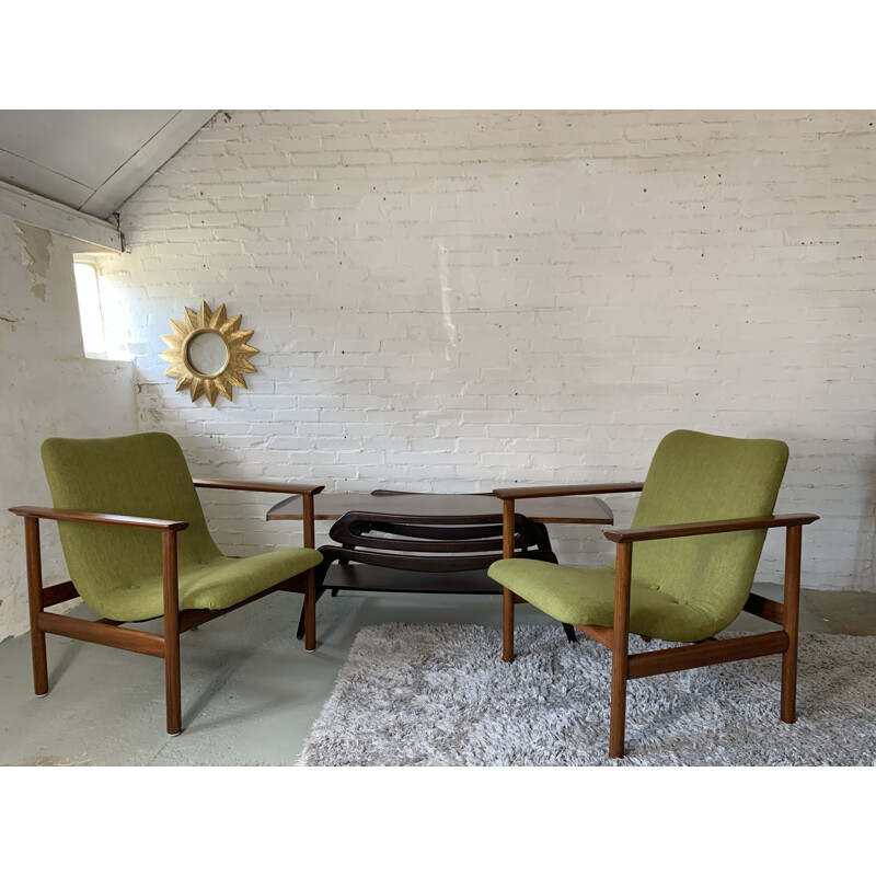 Pair of 2 vintage scandinavian armchairs by Finn Juhl and Fredrik Kayser, 1960