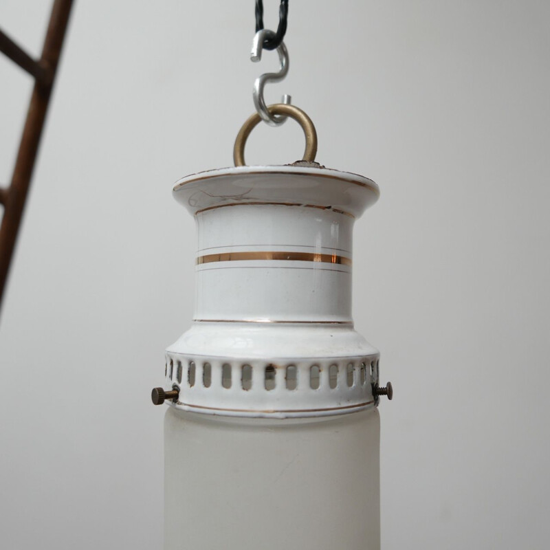 Vintage etched glass german antique tube pendant lights, 1930