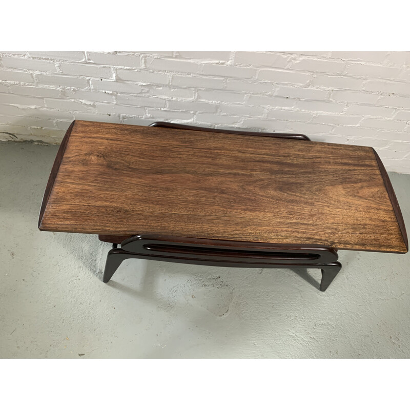 Table basse vintage en palissandre dont le plateau est réversible, 1960