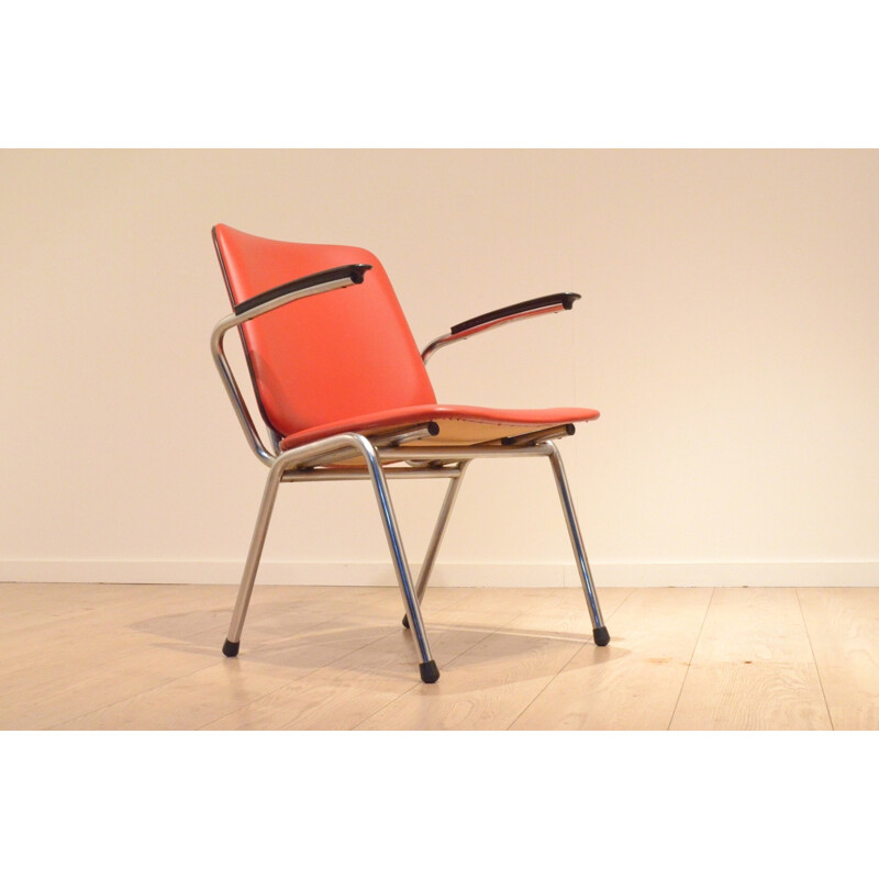 Paire de chaises néerlandaises Gispen en simili cuir rouge - 1960