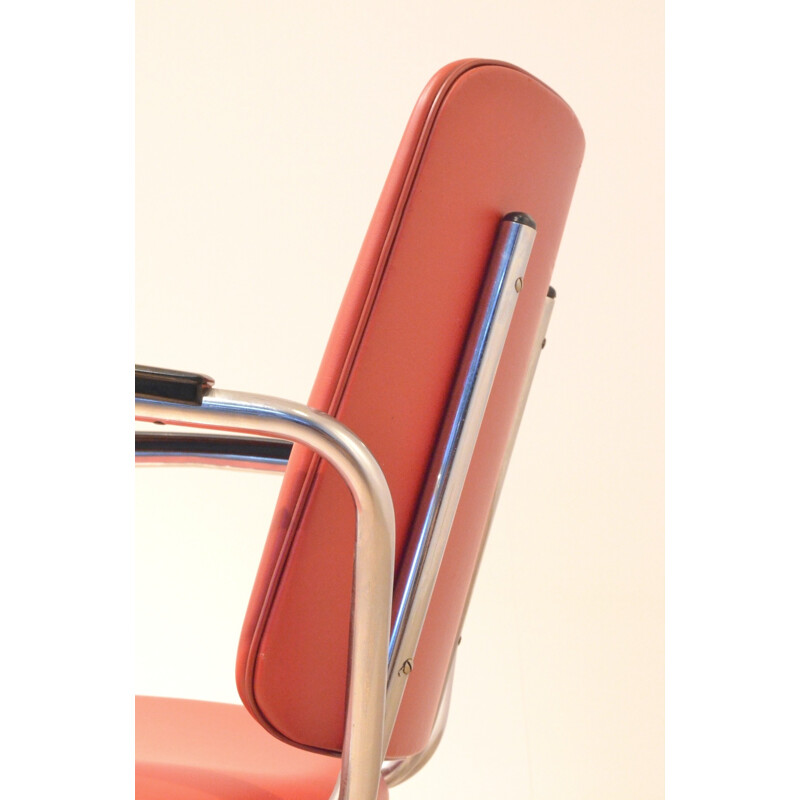 Paire de chaises néerlandaises Gispen en simili cuir rouge - 1960