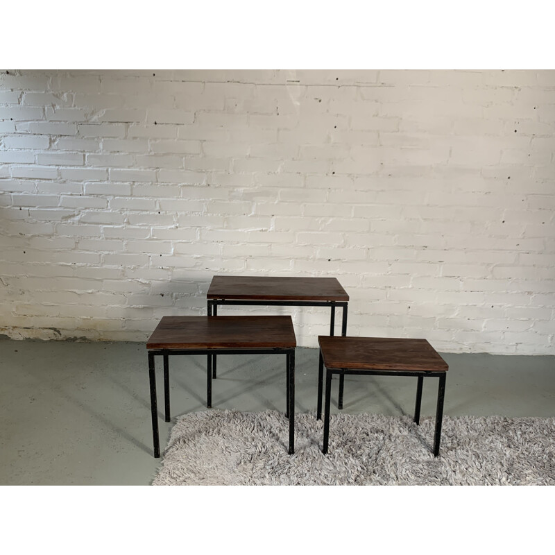 Set of 3 vintage nesting tables  in rosewood By Cees Braakman, 1960s