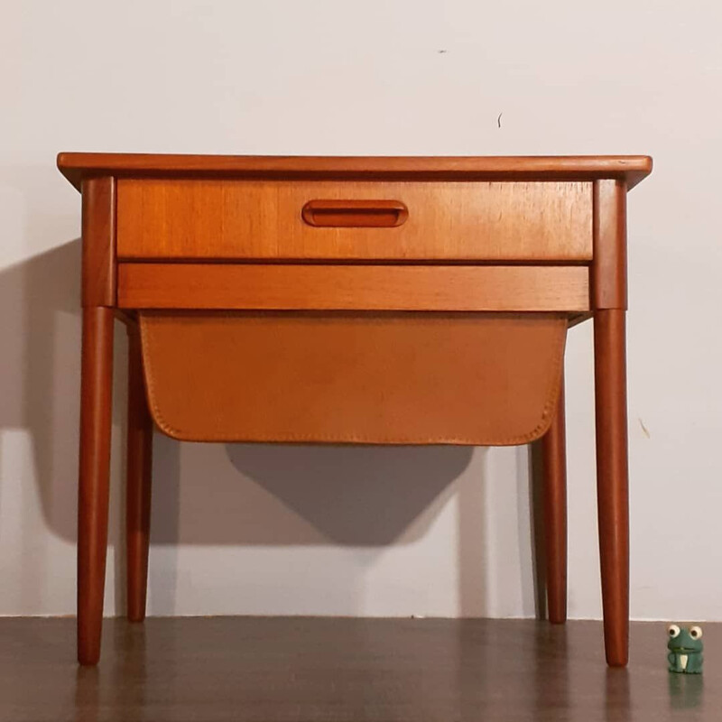 Vintage norwegian teak and leather bedside table 1960