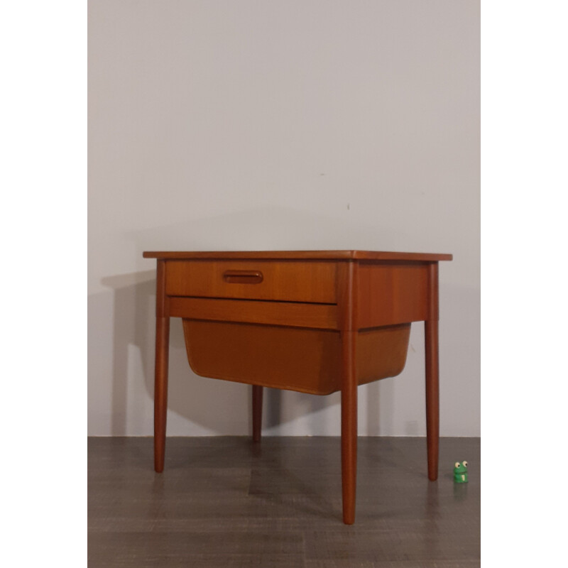 Vintage norwegian teak and leather bedside table 1960