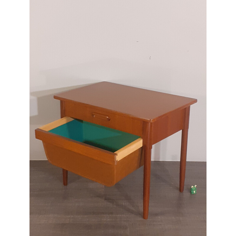 Vintage norwegian teak and leather bedside table 1960