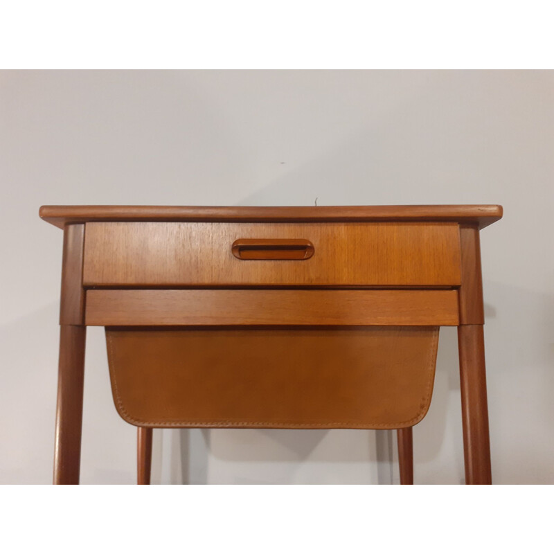 Vintage norwegian teak and leather bedside table 1960