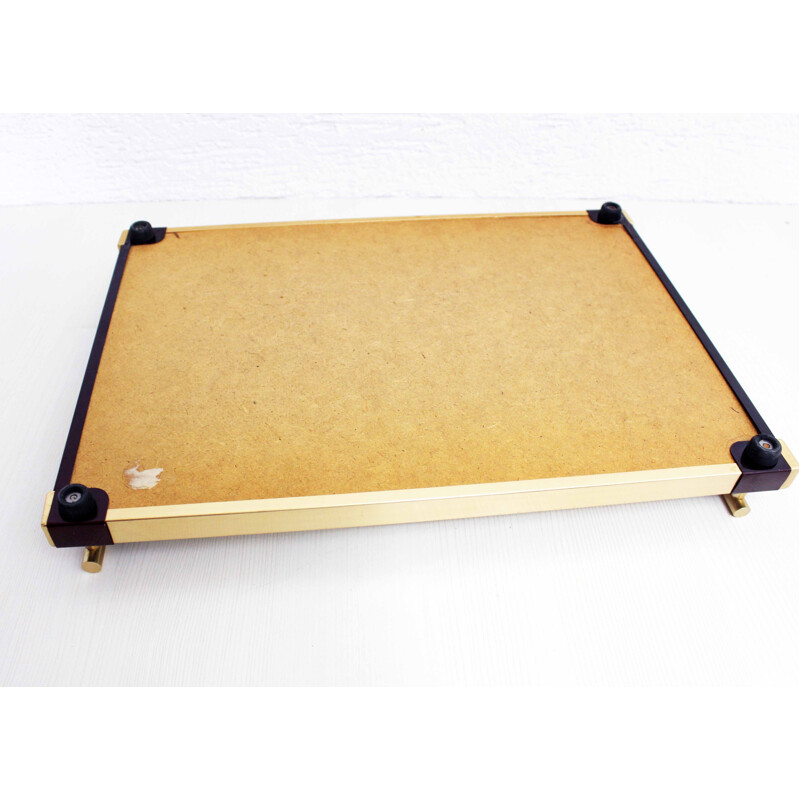 Vintage Art Deco style tray in gold and burgundy metal, 1970
