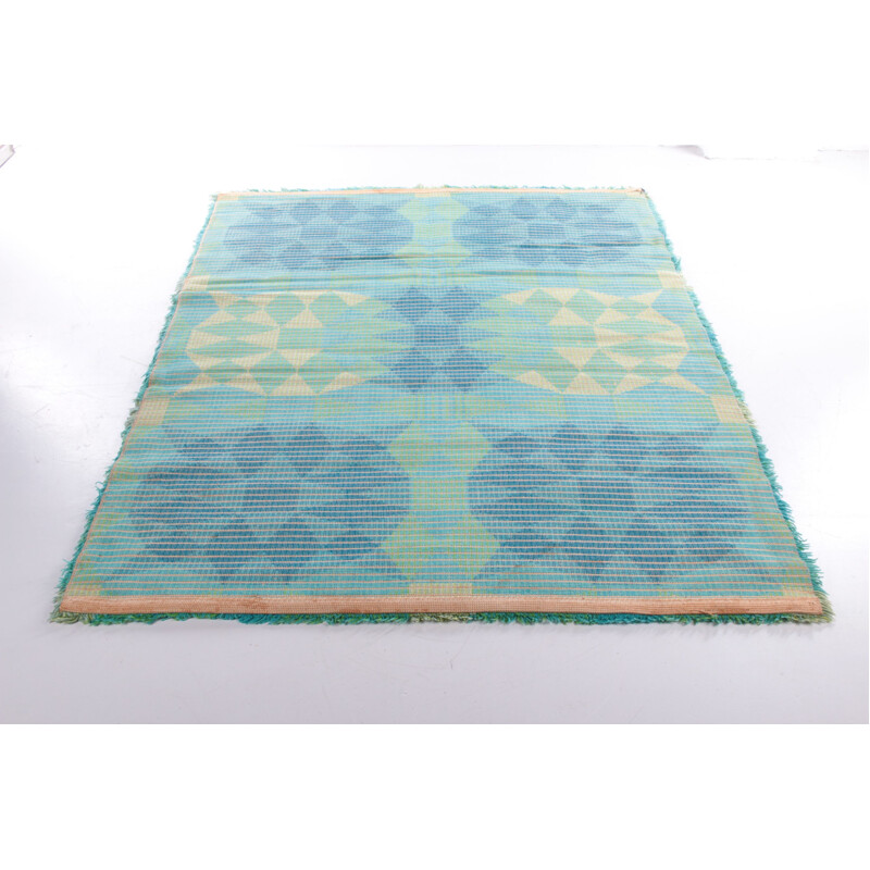 Vintage wool hand-knotted rug, Sweden 1960-1970