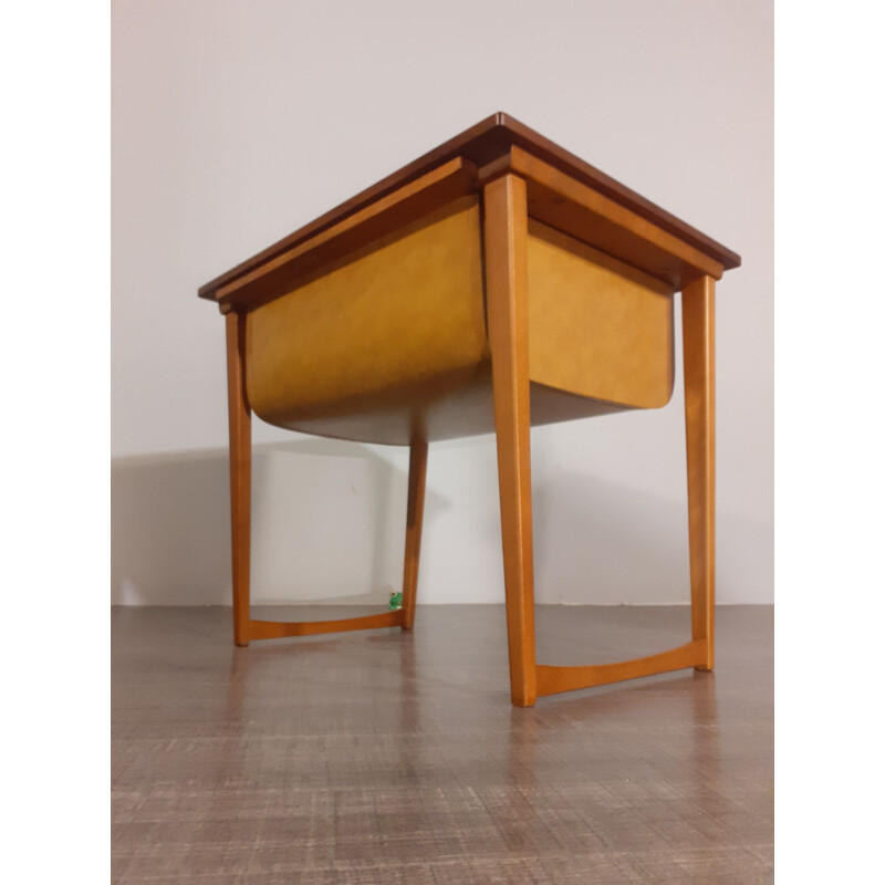 Vintage teak & leather bedside table or dresser, Scandinavian 1960s