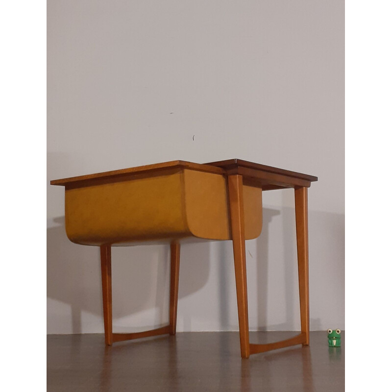 Vintage teak & leather bedside table or dresser, Scandinavian 1960s