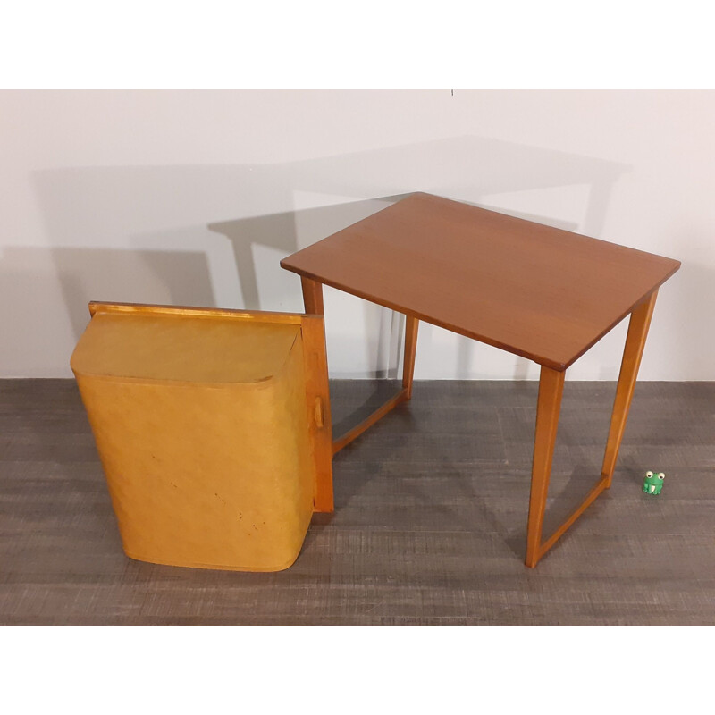 Vintage teak & leather bedside table or dresser, Scandinavian 1960s