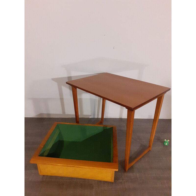 Vintage teak & leather bedside table or dresser, Scandinavian 1960s