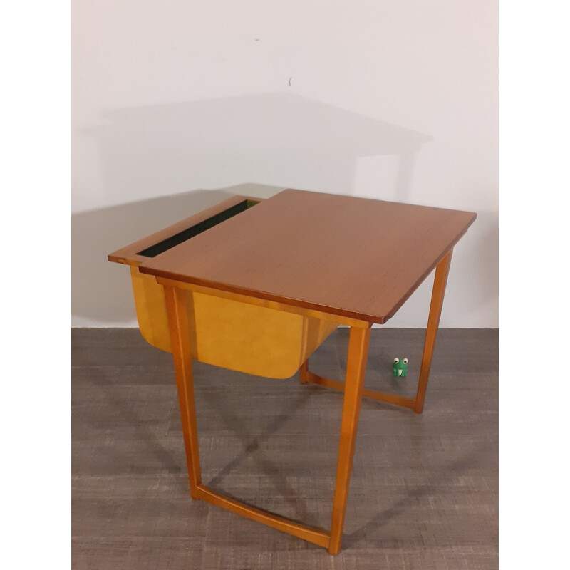 Vintage teak & leather bedside table or dresser, Scandinavian 1960s