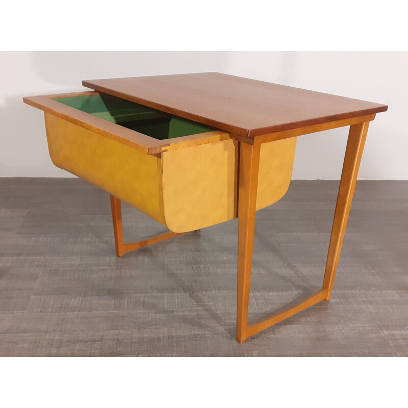Vintage teak & leather bedside table or dresser, Scandinavian 1960s