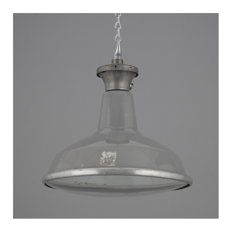 English Benjamin industrial hanging lamp in grey enamel - 1950s