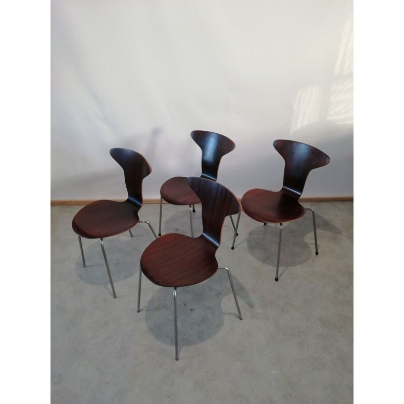 Set di 4 sedie vintage a zanzara n. 3105 myggen Di Arne Jacobsen per Fritz Hansen, Danimarca 1950
