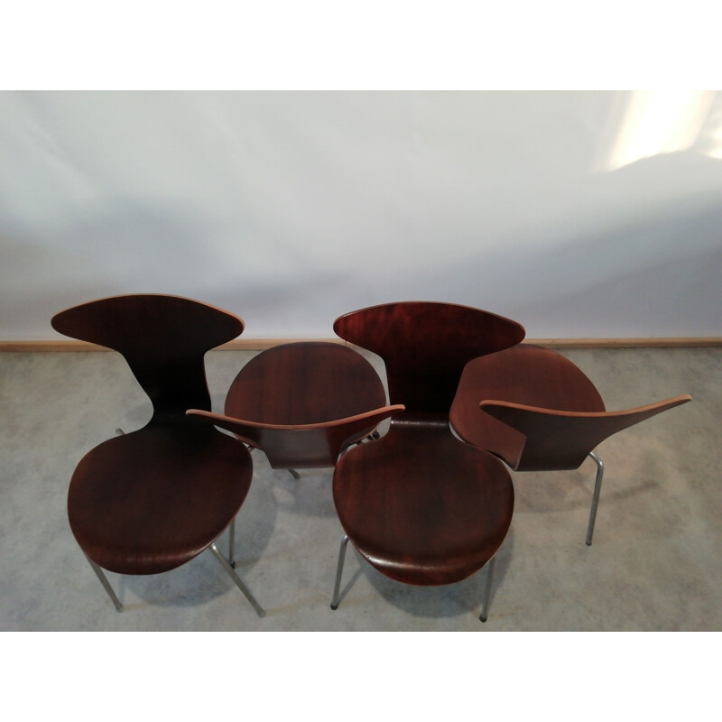 Set di 4 sedie vintage a zanzara n. 3105 myggen Di Arne Jacobsen per Fritz Hansen, Danimarca 1950