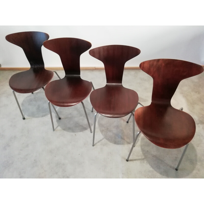 Set di 4 sedie vintage a zanzara n. 3105 myggen Di Arne Jacobsen per Fritz Hansen, Danimarca 1950