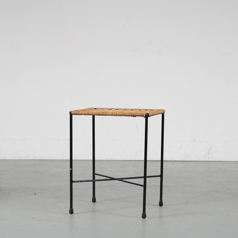 Vintage stool in thin black lacquered tubular meta by Carl Auböck  Austria 1950s