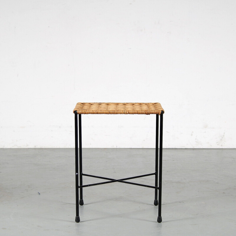 Vintage stool in thin black lacquered tubular meta by Carl Auböck  Austria 1950s