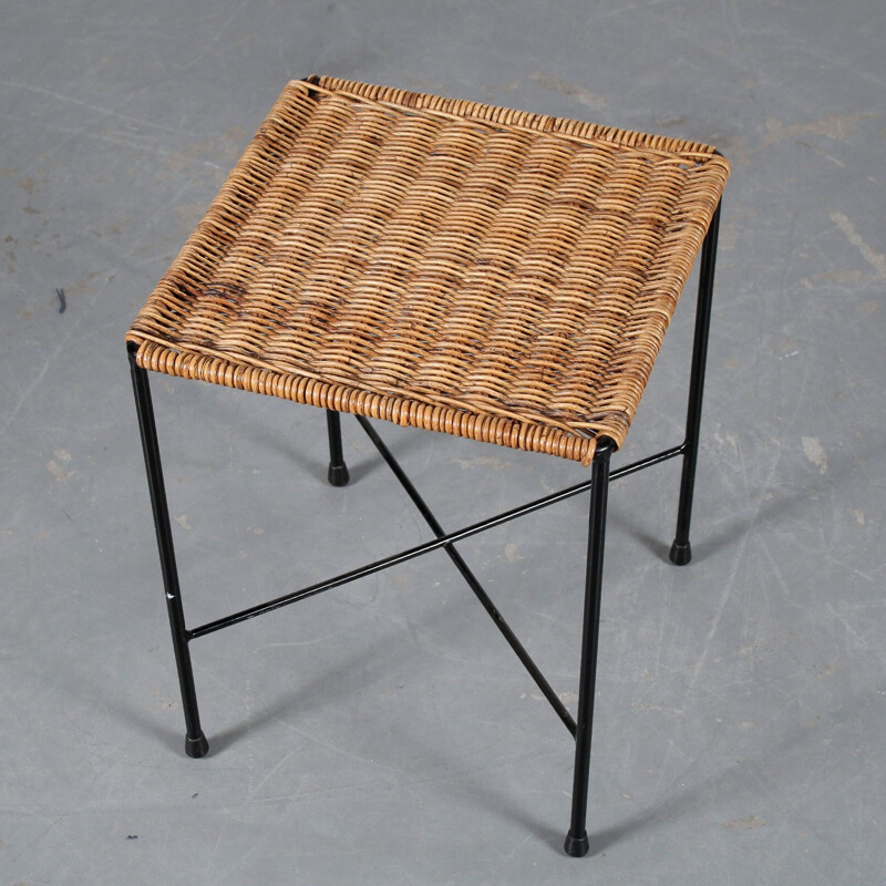 Vintage stool in thin black lacquered tubular meta by Carl Auböck  Austria 1950s