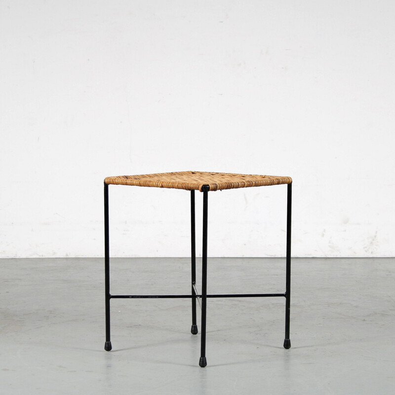 Vintage stool in thin black lacquered tubular meta by Carl Auböck  Austria 1950s