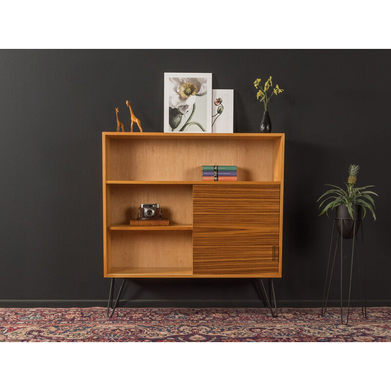 Vintage zebrano veneer chest of drawers with sliding doors, Germany 1950