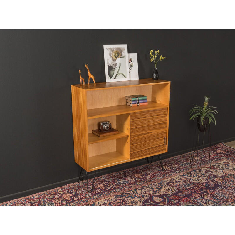 Vintage zebrano veneer chest of drawers with sliding doors, Germany 1950