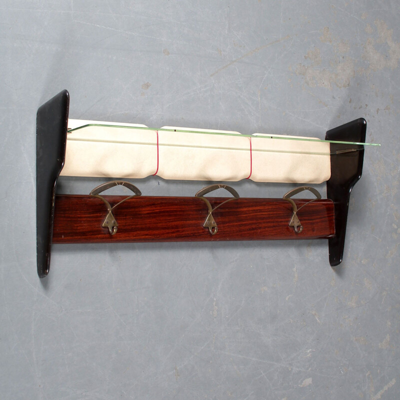 Mid century Italian coat rack in warn brown wood by Ico Parisi 1950s 