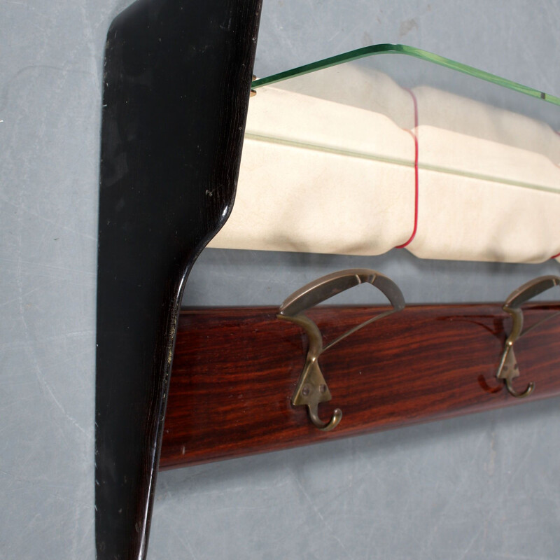 Mid century Italian coat rack in warn brown wood by Ico Parisi 1950s 